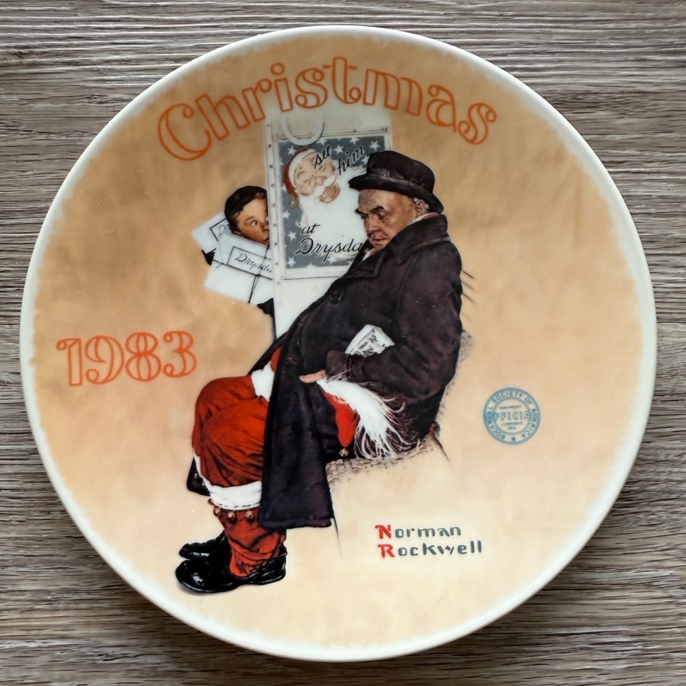 Norman Rockwell 1983 Christmas collector's plate titled "Santa in the Subway"